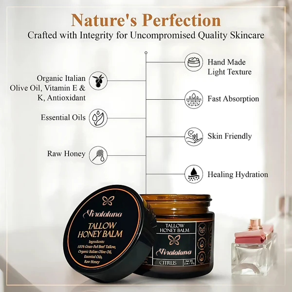 Organic Grass-Fed Beef Tallow Balm With Raw Honey